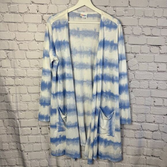 LuLaRoe Caroline Cardigan Blue and White Size L - Picture 1 of 6
